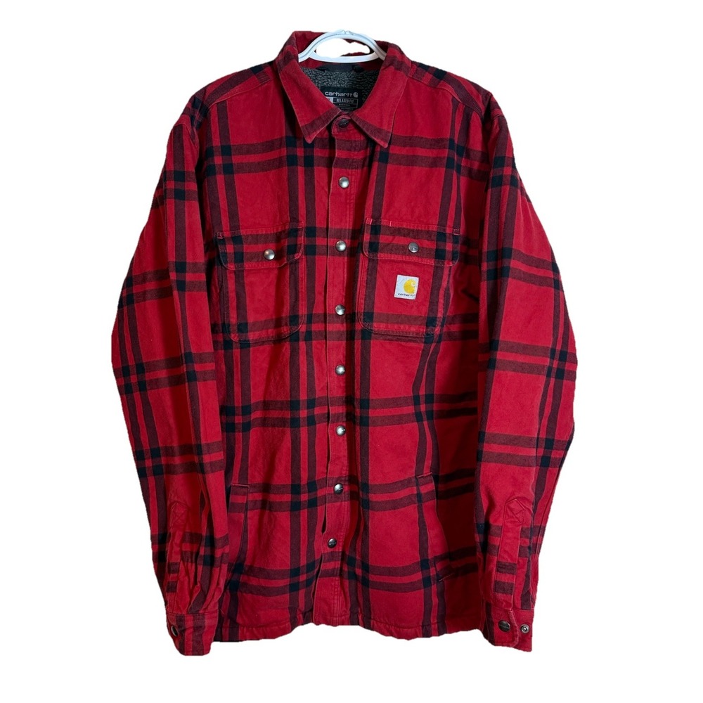 Carhartt Relaxed Fit Flannel Sherpa Lined Men XLT Jacket Buffalo Plaid Red Blacl